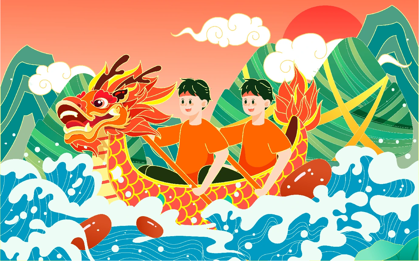 中国风中国传统节日端午节粽子龙舟屈原插画海报AI矢量设计素材【005】